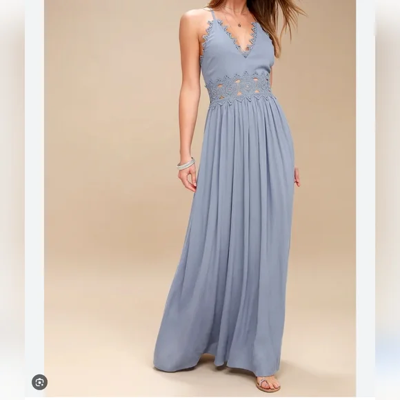 Lulus | Dresses | Lulus This Is Love Slate Blue Lace Maxi Dress | Poshmark